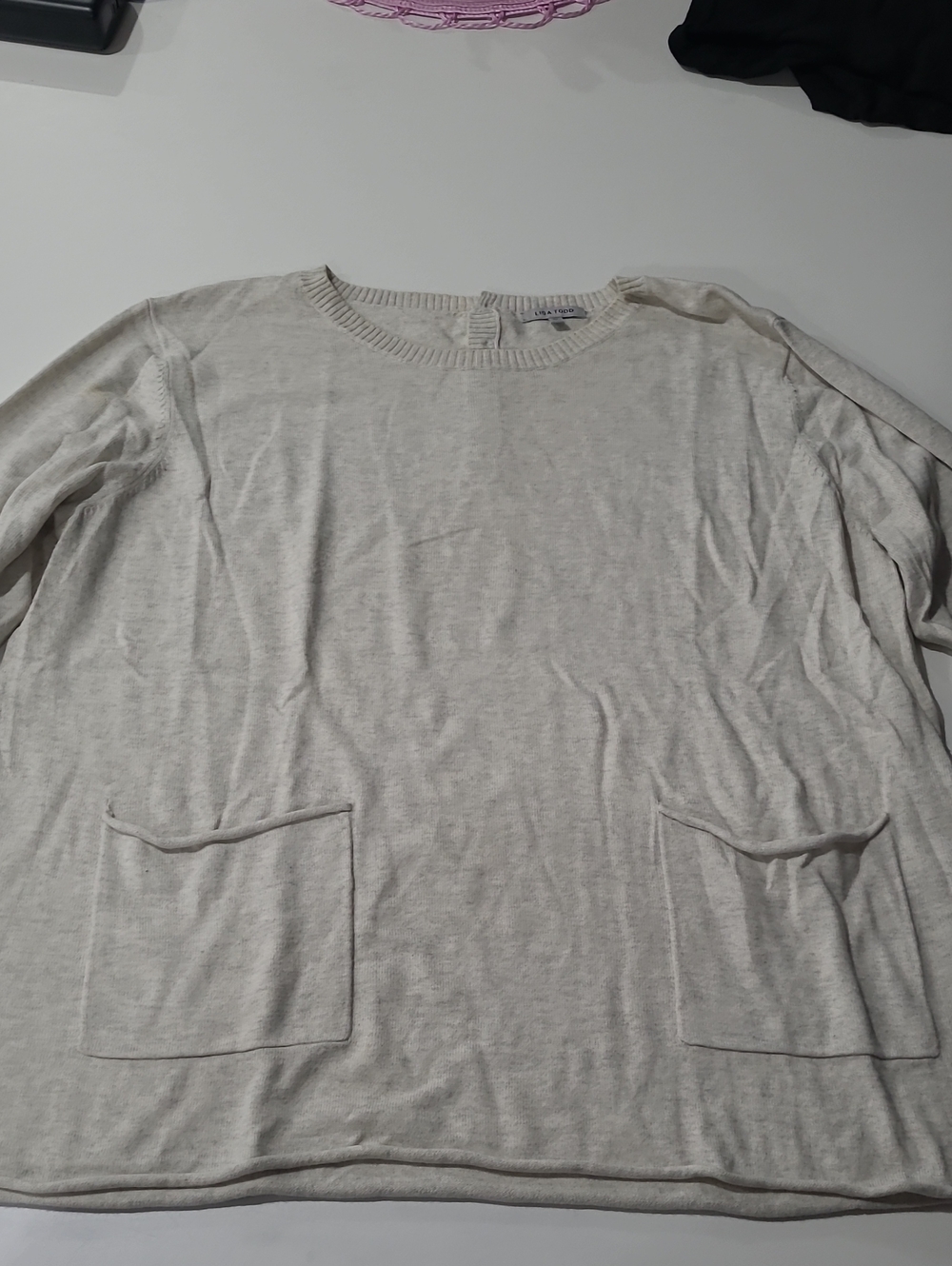 Lisa Todd Cream Crewneck Sweater with Front Pockets